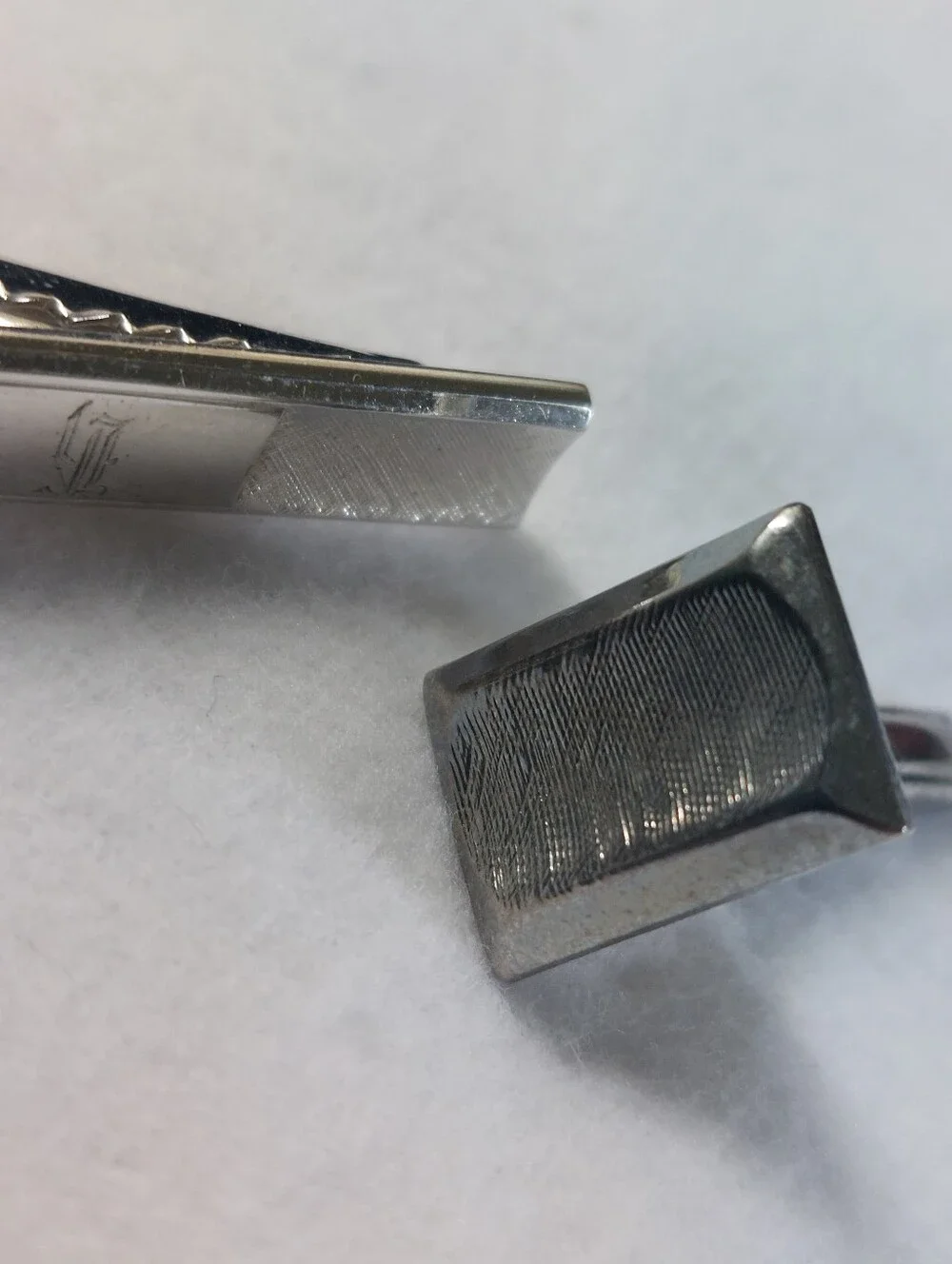 Coordinating Mid-Century Silvertone 3-pc. Tie Clip & Cufflink Set Estate Jewelry